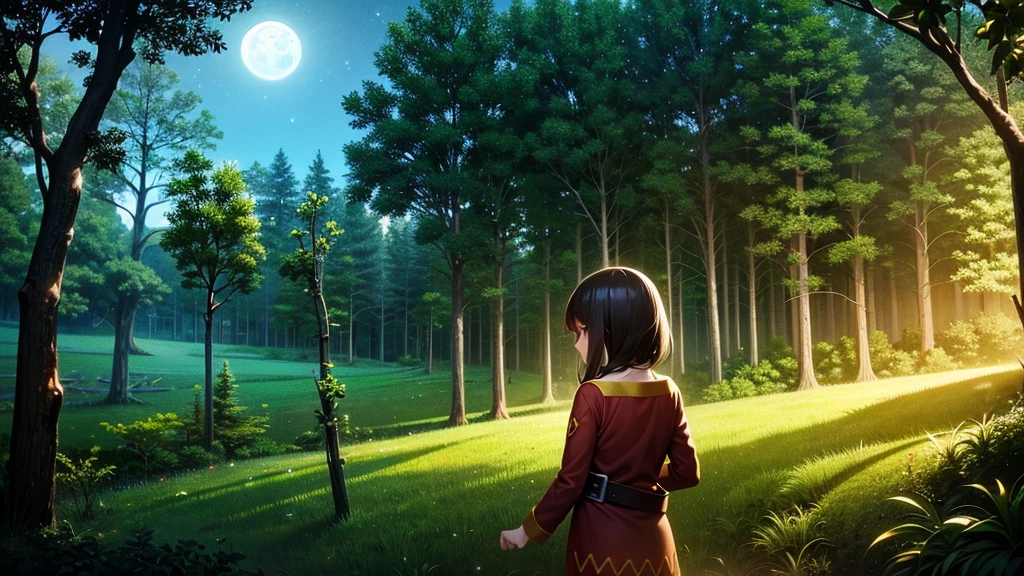 One Girl, Megumin, Fantasy, Forest Background, detailed, alone, cute, night, moonlight, 超High resolution, High resolution