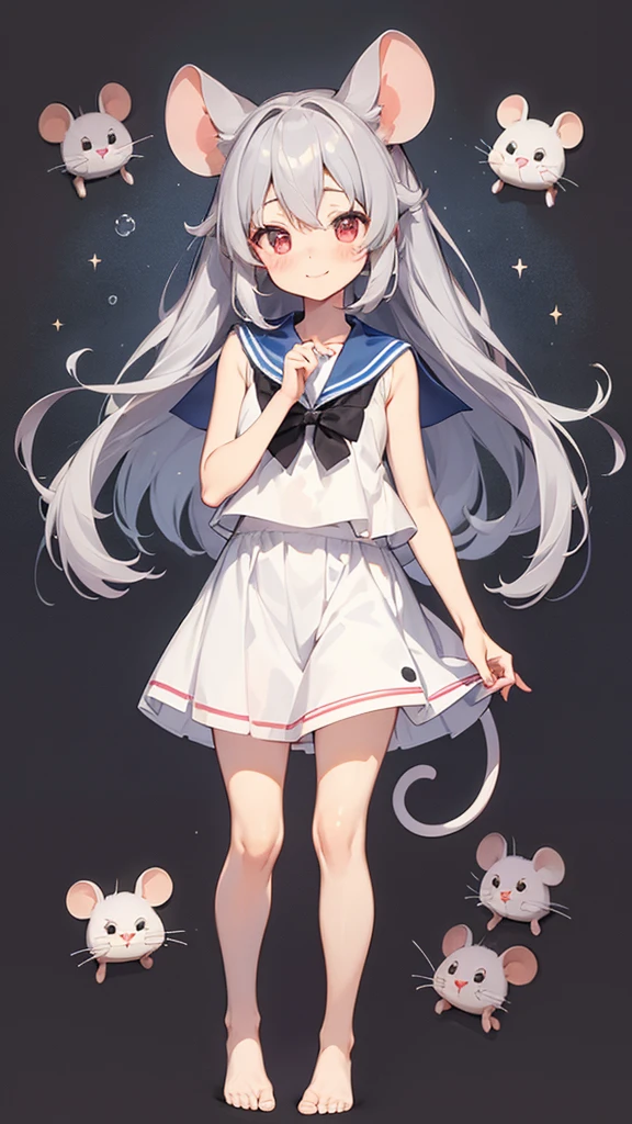 ((masterpiece))((Highest quality))Mouse Ears、girl、smile、blush、Flat Chest、Are thin、、low length、Gray Hair、blush、Are standing、Whole body image、Even your toes are visible、Eye level on face、front、No background、Mouse pose、真frontのアングル、Sailor suit