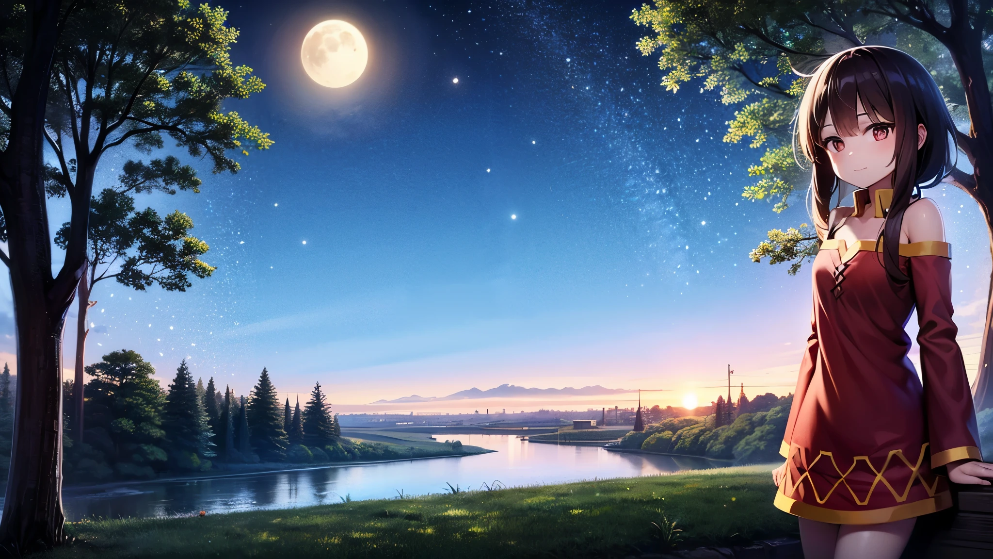 One Girl, Megumin, Fantasy, Forest Background, detailed, alone, cute, night, moonlight, 超High resolution, High resolution