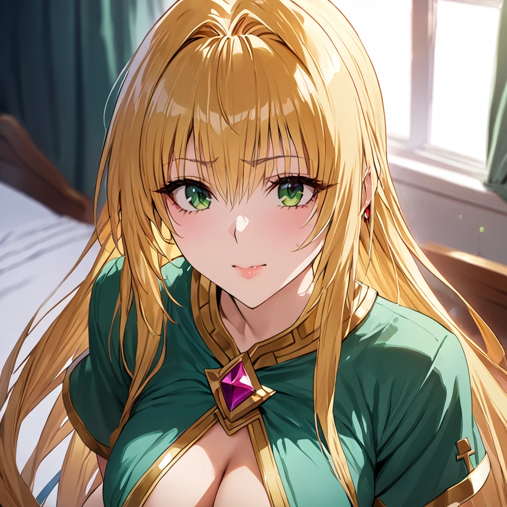 ((Highest quality)), ((masterpiece)), (detailed), (Perfect Face)、The woman is Tearju, with green eyes, medium-length blonde hair, and is wearing a Princess Zelda costume.、She is the princess of Hyrule.