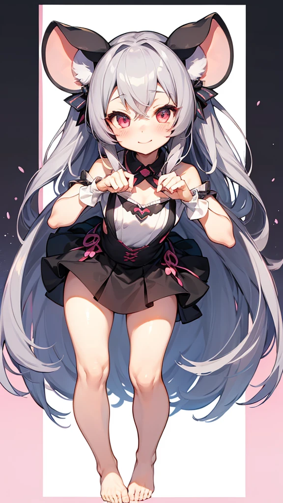 7-year-old girl、Gathered skirt、Putting on a collar、Elementary school girl、7-year-old girl,Pink shortcuts,Very beautiful and Shining Eyes、Shining Eyes、1 girl、Large Breasts、Cat ear、(((((Small body)))))、heart❤、((Sweat、vapor)）