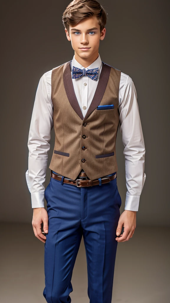 19 year old male wearing bow tie and lomg sleveed button up with vest with dress pants and 3 belts
4K HIGH REZ
Physical Description: Brown colored hair and skinny build. 5"5 and 150 LB. Blue eyes.
.