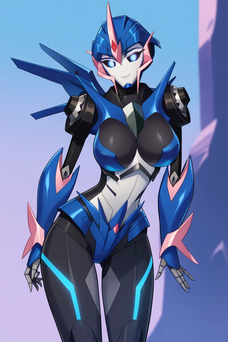 score_9, score_8_up, score_7_up, BREAK, 1girl, solo, arceetp, mecha, robot, castle background, autobot, blue glowing eyes, Upper body, standing, bent over, together legs, nigth, black legs, thick legs,  sexy body, big breasts, smile, front view, look at the viwer, bent over, sexy pose, no smile, black chest, big breasts, below view