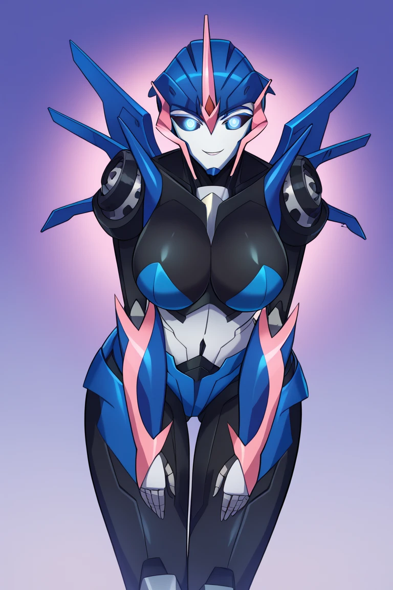 Cartoon photo of woman in white and purple costume, hot insect humanoid woman, guyver style, bad smile, scaraber reploid, bellows tail, cel shade adult animation, alien queen,