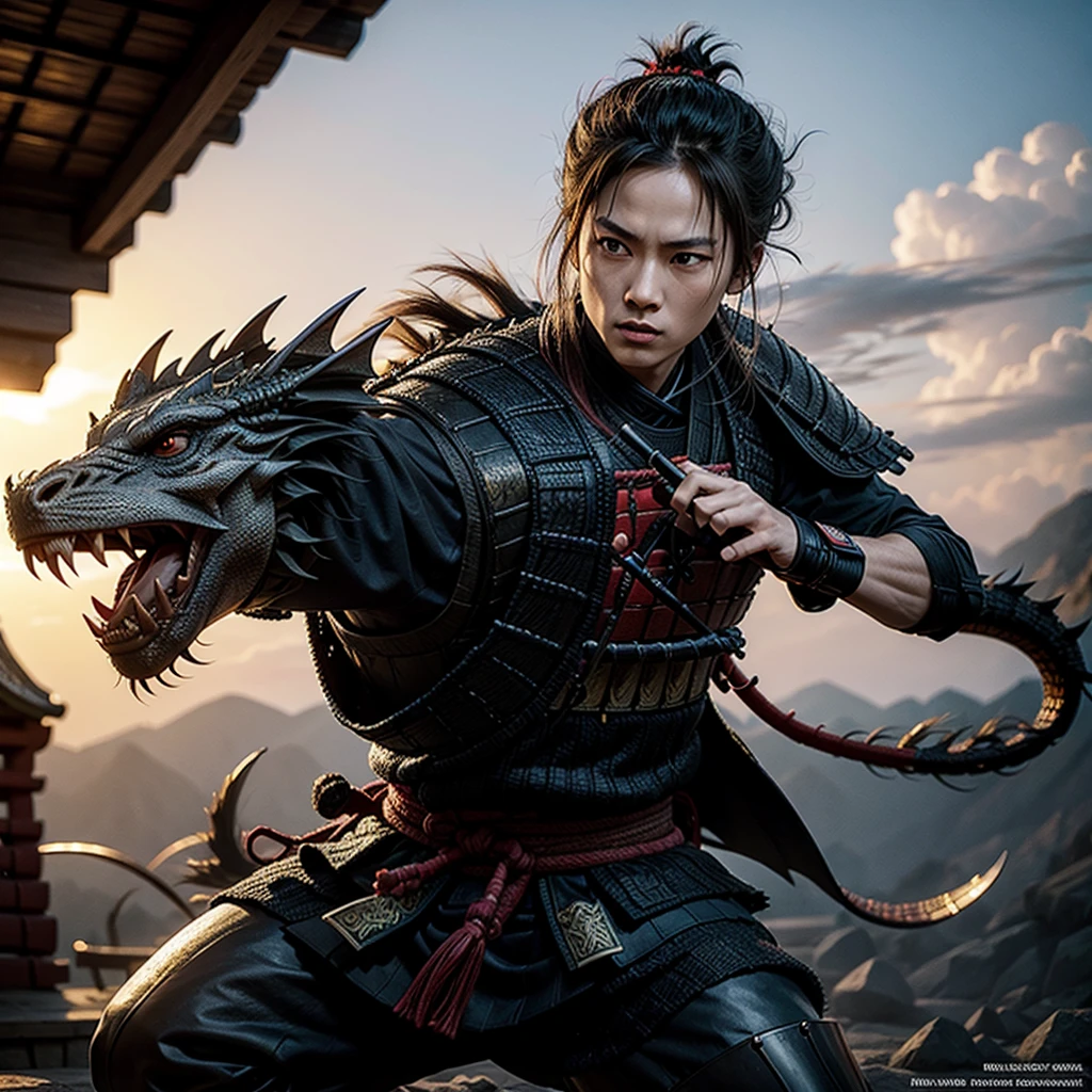 Photo of samurai with dragons
