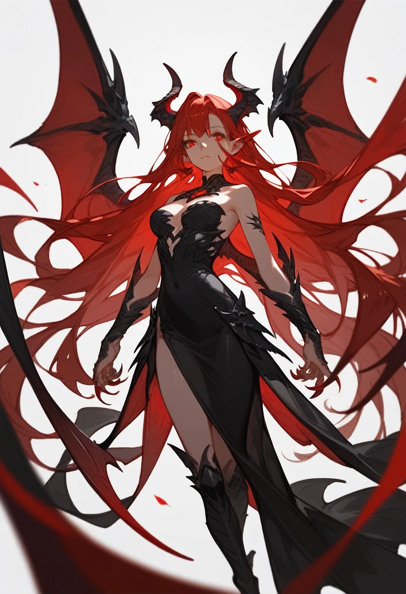 (score_9,score_8_up,score_7_up),1girl,girl demon,red hair,red eyes,wings,claws,black dress,beautiful_face, nude 