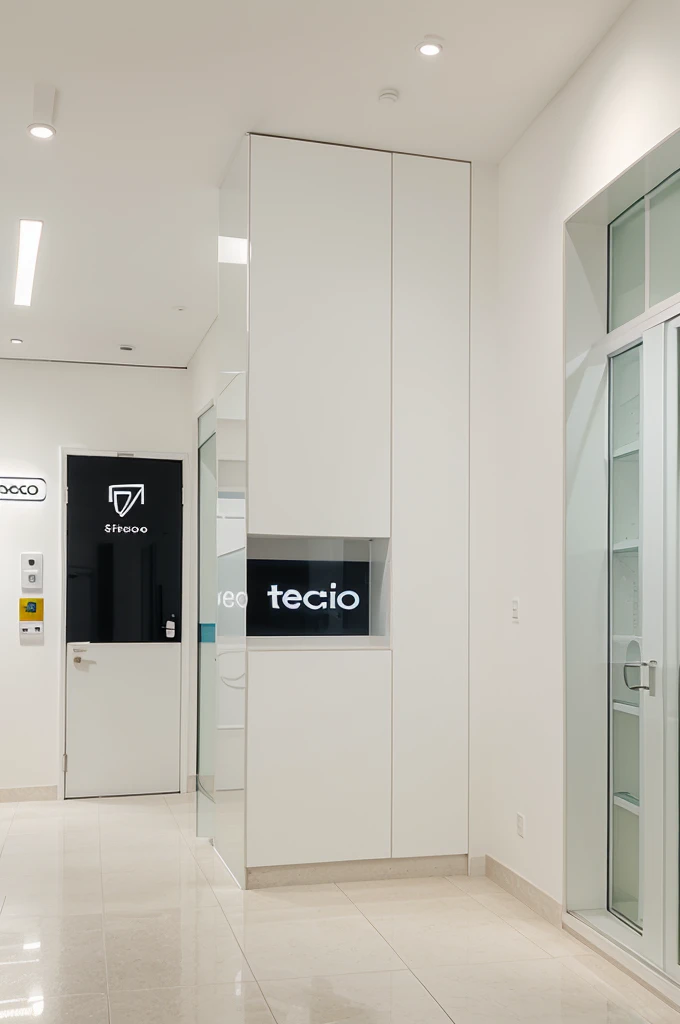 Classic logo, minimalist and clean with light colors, by name "Tecno Store"