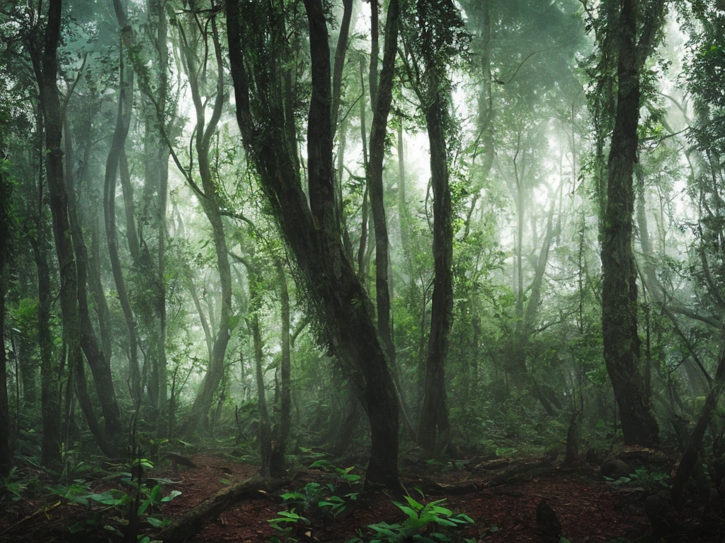 A thick forest in nighttime, high chaos, dark fairytale atmosphere, soft sunlight, intricate work by Johan Grenier style, Alyssa Monks style