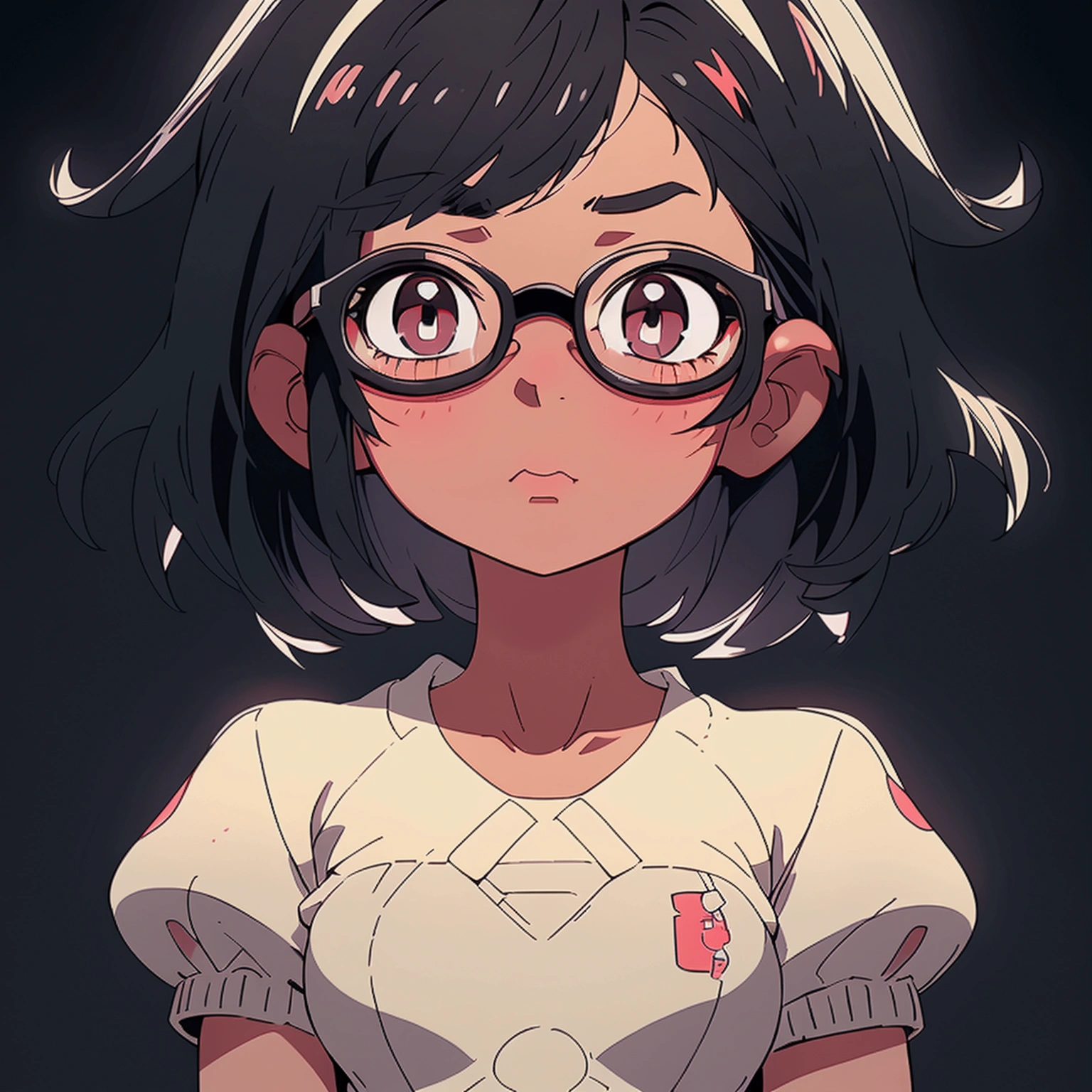 A bob cut is wearing glasses, black eyes, not wearing glasses, poses to look at the camera and kiss, looks up, white skin, big breasts, looking up, black hair