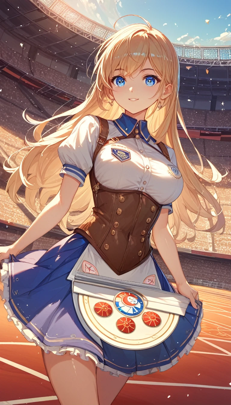 (masterpiece),Highest quality, Expressive eyes, Perfect Face, 1girl,
Large Breasts, H Cup, Nice breasts, beautiful, nice,anime,girl,roller,  Flanders Scarlet,
1,Blonde,Mob Cap,Hair Ribbon,bow tie,Side Ponytail,wing,Short sleeve,Best,Ascot,On all fours