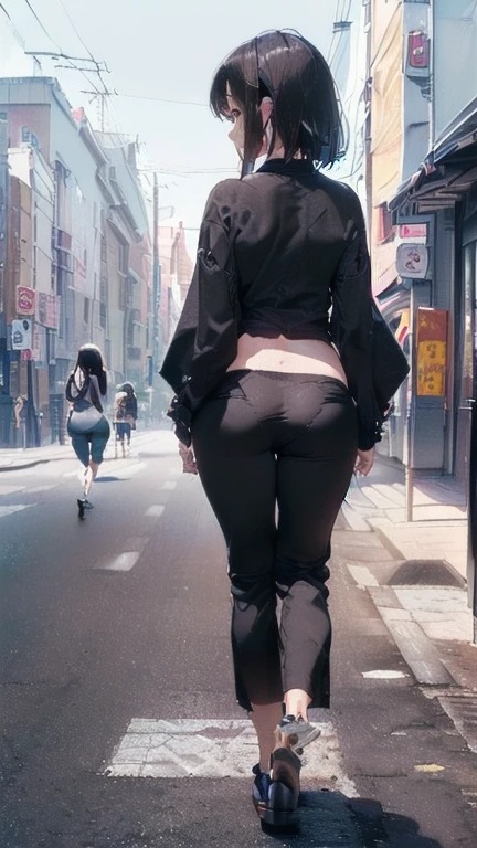 (You must follow these instructions:2),masterpiece, Highest quality, Very detailed,(The girl walking in front of me is wearing soft pants, and the unevenness of the panties underneath is clearly visible, and this is depicted delicately and carefully.:2.3),(A cute, petite, black-haired girl, seen from behind, full body:2.4),(A short Japanese woman is walking alone with her back turned:1.7),(A petite woman with dark hair is seen walking down the street, wearing a casual outfit and showing her whole body.:2.1),(The crack of her ass doesn&#39;t dig in that much when she wears her pants:2.5),(She is short and wears her pants tightly over her cute butt, but underneath the fabric you can clearly see the gap between her panties and her butt.:2.3),(The back side of the panties, the shape of which is clearly visible through the pants:2.4),(Her panties, tucked between her tightly fitted trousers and her soft ass, were clearly visible through the thin fabric of her trousers.:2.6),(A  woman walking ahead of me was wearing pants, and the line between her panties and her buttocks was clearly visible through the fabric.:2.3),(Beautiful Japanese woman:1.5),(An adult woman with a girlish appearance:1.4),(She has the innocence of a young girl.:1.6),(Back view of a woman walking down the street in Tokyo:1.6),(A composition in which she is seen from behind, some distance away, as she walks:1.6),(A slightly plump face:1.5),(A little small in height:1.3),(Slightly thick legs:1.2),(Slightly short legs:1.2),(She looks like a Japanese idol:1.5),(normal body structure:1.9),(Portrait of a short, young woman:3.2)