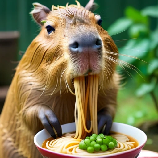 no human,original, capybara,airamen,eating_ramen, 
masterpiece, best quality, very aesthetic, absurdres,