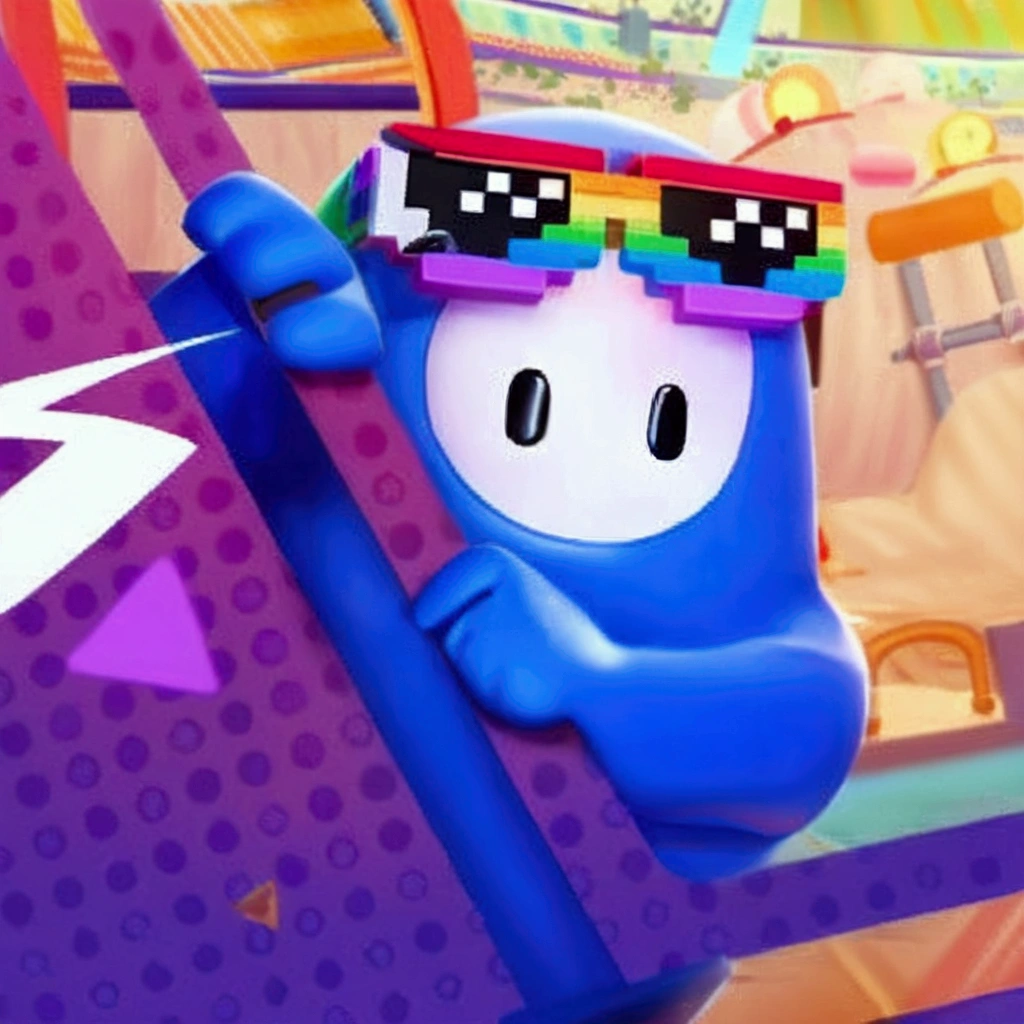 a close up of a cartoon character holding a pole in a game, fall guys, 🐋 as 🐘 as 🤖 as 👽 as 🐳, poyo, homestar runner, profile picture 1024px, shifty, danbooru, rainbow road, slick clammy skin, dizzy viper, splash art brawlstars, discord profile picture, among us character