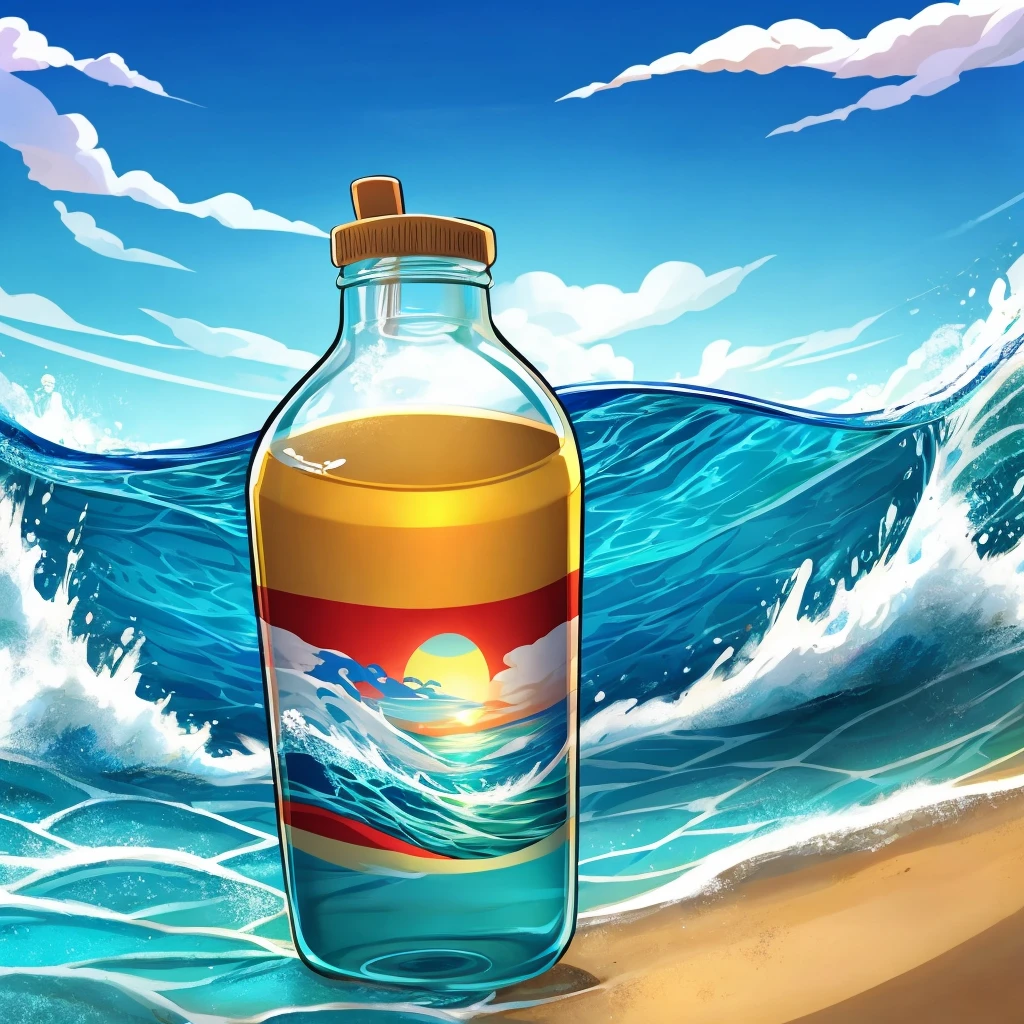 I would like a graduated bottle with a wave on top in the aquatic theme. in the cartoon style