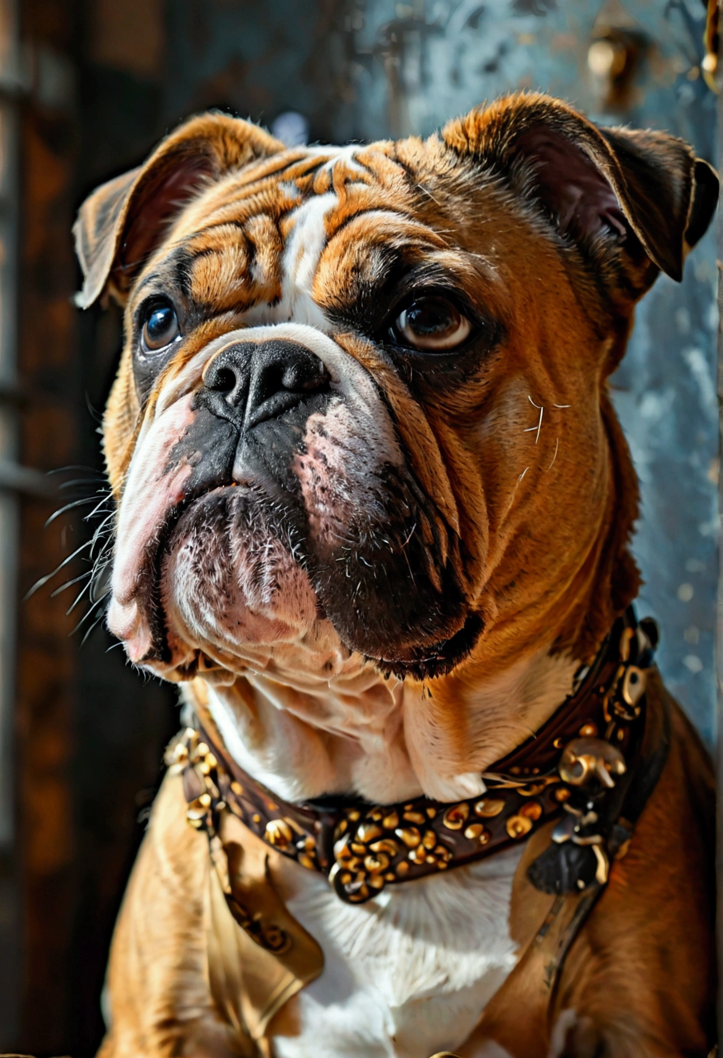 perro bulldog con mandil de maestro mason