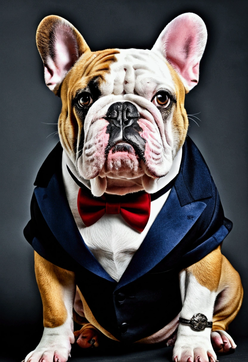 perro bulldog con mandil de maestro mason