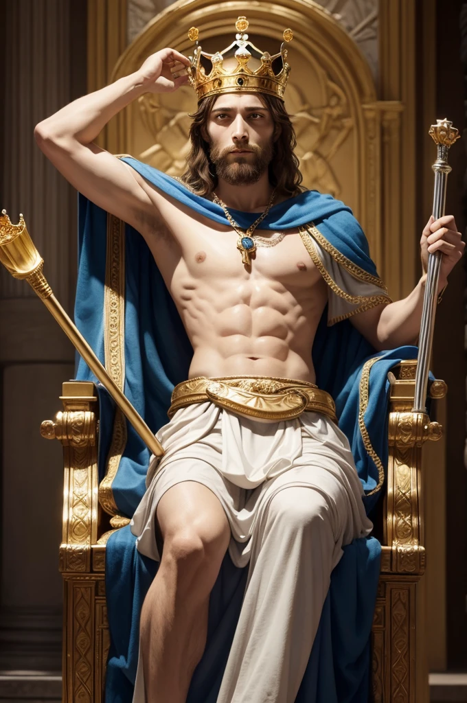 King David Being crowned king of Israel, holding the scepter and crown.