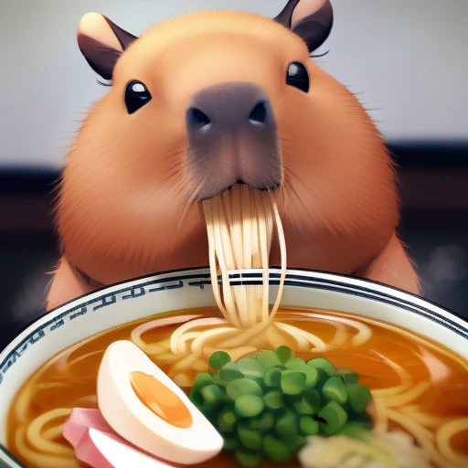 no human,original, capybara,airamen,eating_ramen, 
masterpiece, best quality, very aesthetic, absurdres,