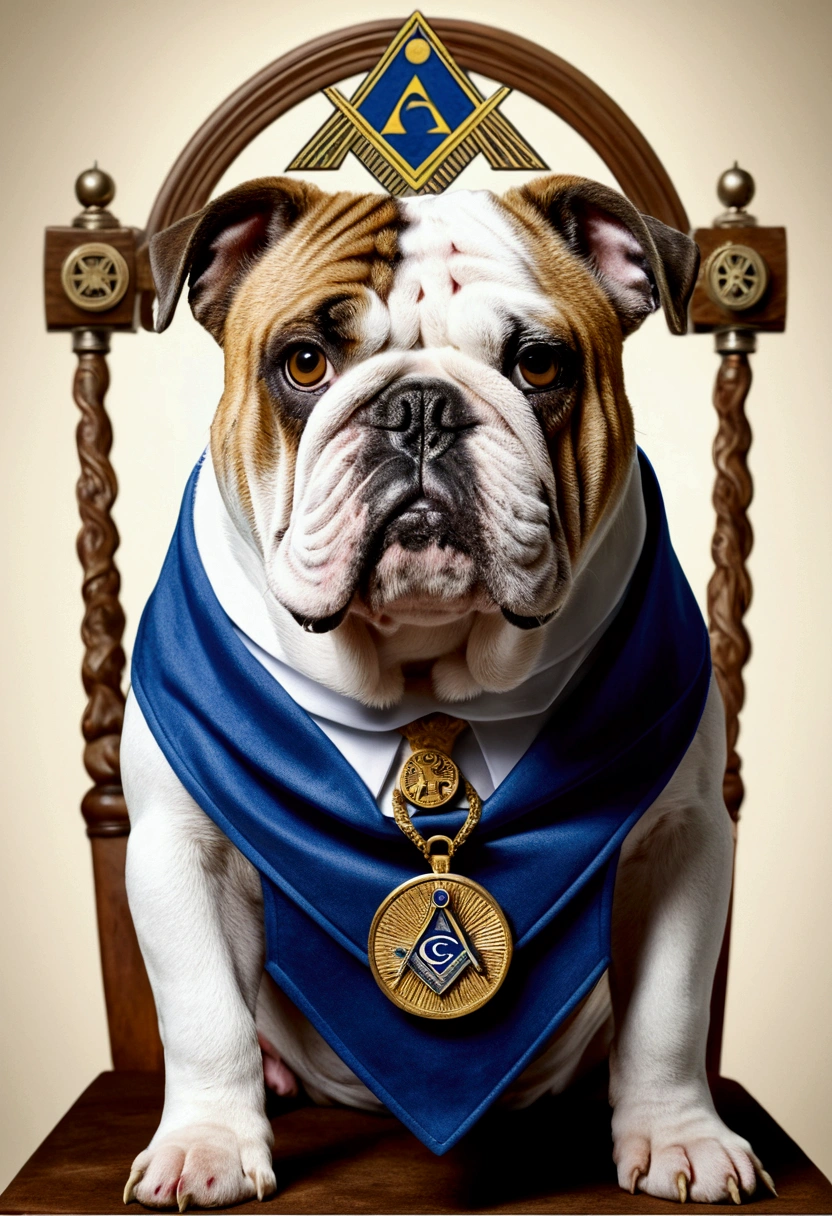 bulldog dog with masonic apron and all-seeing eye