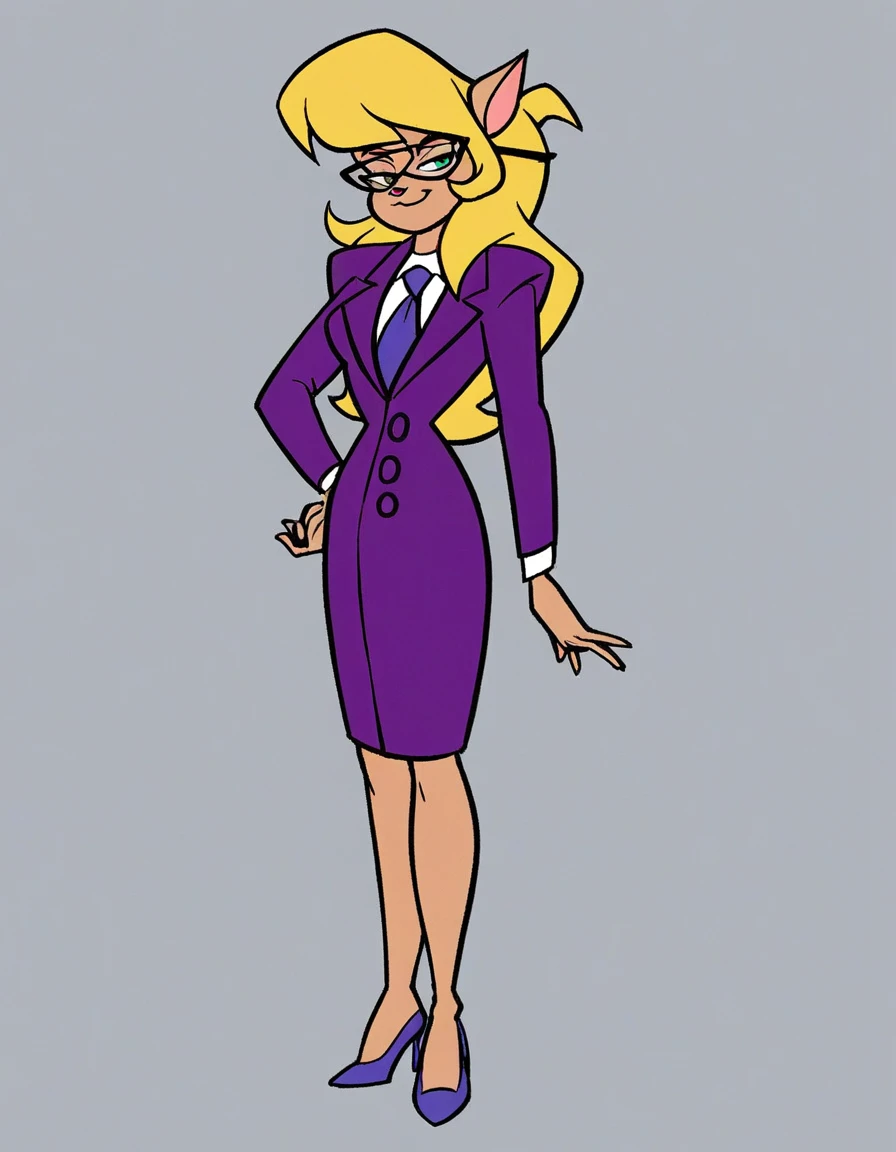 score_9, score_8_up, score_7_up, score_6_up, score_5_up, score_4_up, (Source furry),   1girl, glasses, callie briggs, detailed, detailed fur, (((skirt suit))), (((three-piece suit))), (((dress shirt))), (((necktie))), (((blazer))), (((suit jacket))), ((waistcoat)), double-breasted waistcoat, (((bodycon miniskirt))), pocket square, cufflinks, tie clip, high heels, hand on waist, sassy, smug, bedroom eyes, detailed clothing, shiny clothing