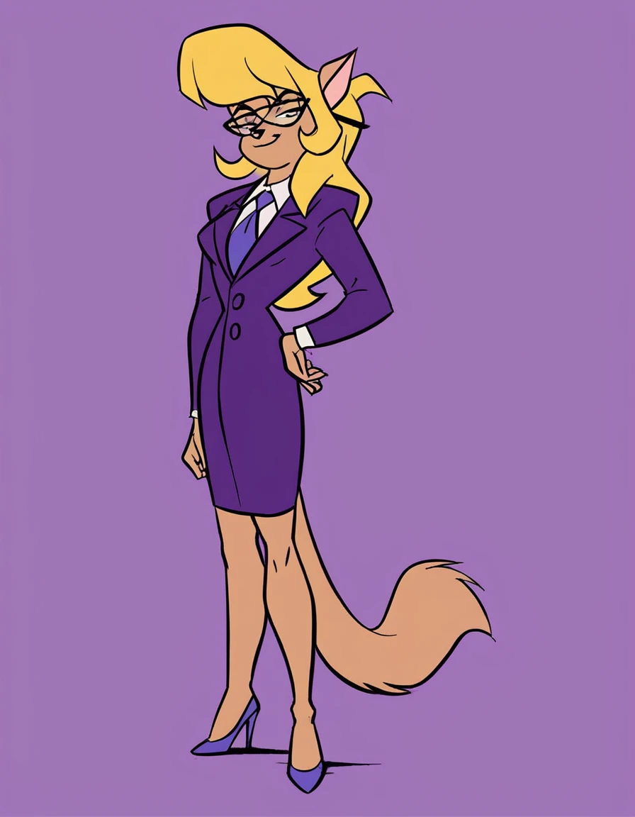 score_9, score_8_up, score_7_up, score_6_up, score_5_up, score_4_up, (Source furry),   1girl, glasses, callie briggs, detailed, detailed fur, (((skirt suit))), (((three-piece suit))), (((dress shirt))), (((necktie))), (((blazer))), (((suit jacket))), ((waistcoat)), double-breasted waistcoat, (((bodycon miniskirt))), pocket square, cufflinks, tie clip, high heels, hand on waist, sassy, smug, bedroom eyes, detailed clothing, shiny clothing