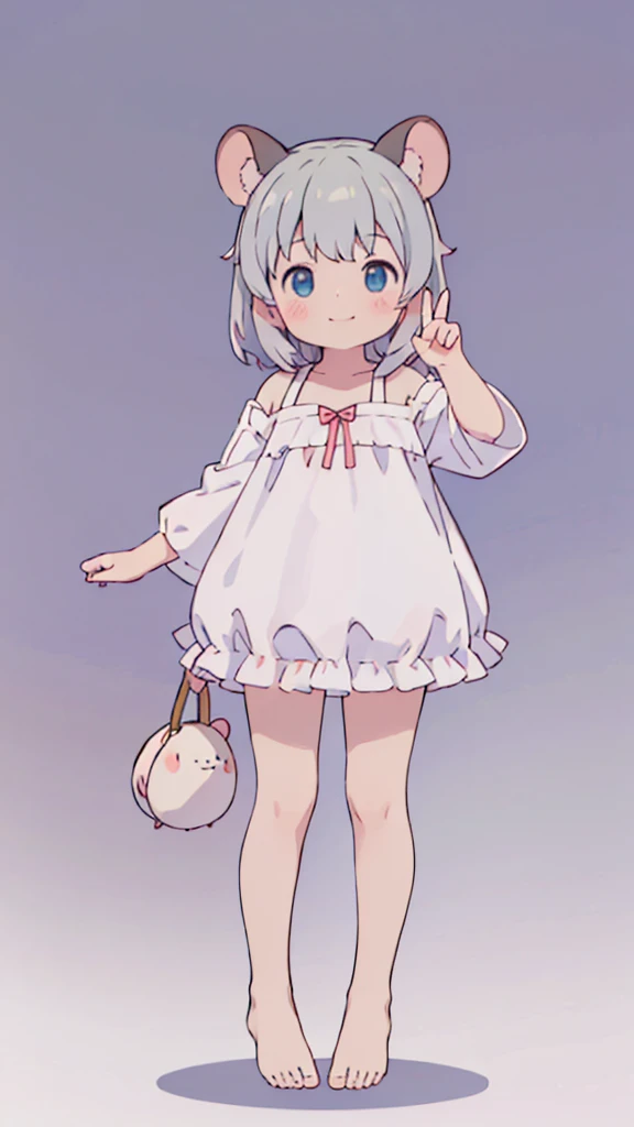 ((masterpiece))((Highest quality))Mouse Ears、girl、smile、blush、Flat Chest、Are thin、、low length、Gray Hair、blush、Are standing、Whole body image、Even your toes are visible、Eye level on face、front、No background、Mouse pose、真frontのアングル