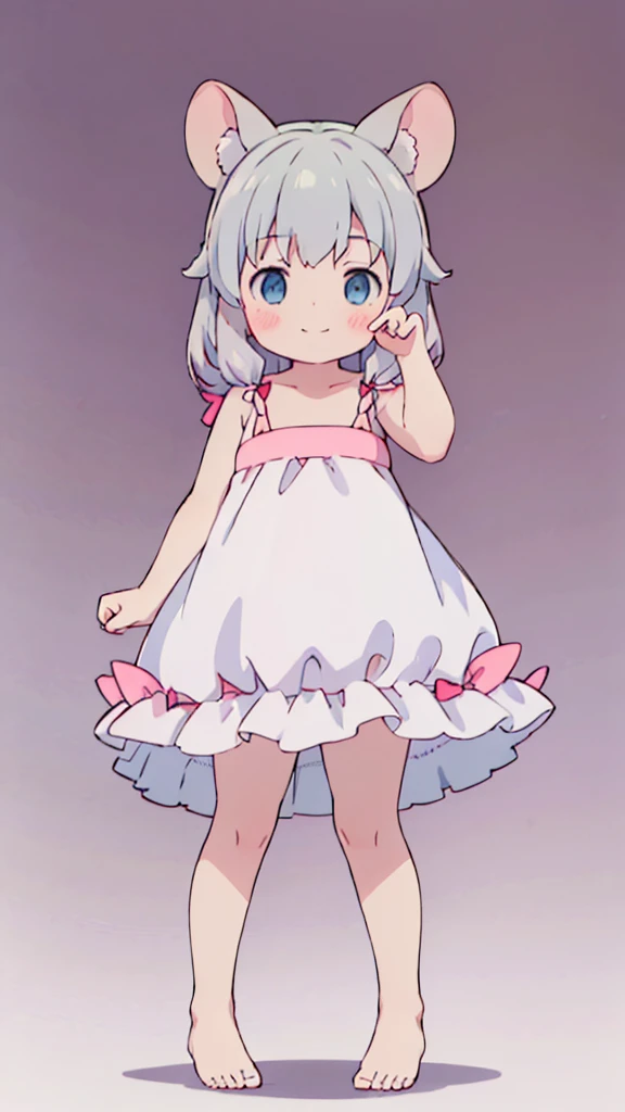 ((masterpiece))((Highest quality))Mouse Ears、girl、smile、blush、Flat Chest、Are thin、、low length、Gray Hair、blush、Are standing、Whole body image、Even your toes are visible、Eye level on face、front、No background、Mouse pose、真frontのアングル