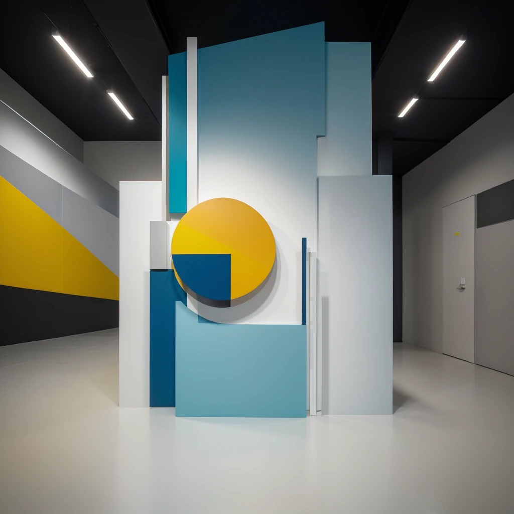 "Create a high-resolution, professional-quality piece of abstract art featuring a dynamic composition of bold colors and geometric shapes. The artwork should incorporate a harmonious blend of vibrant hues such as blues, reds, yellows, and greens, balanced with contrasting tones like black, white, and gray. Utilize a variety of shapes—circles, triangles, and rectangles—overlapping and intersecting to create a sense of depth and movement. Include textured elements and gradients to add visual interest and complexity. The overall design should be modern and versatile, evoking a sense of creativity and energy, making it ideal for use in home decor, corporate branding, and contemporary design projects on stock photography platforms."