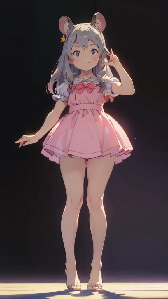 ((masterpiece))((Highest quality))Mouse Ears、girl、smile、blush、Flat Chest、Are thin、、low length、Gray Hair、blush、Are standing、Whole body image、Even your toes are visible、Eye level on face、front、No background、Mouse pose、真frontのアングル