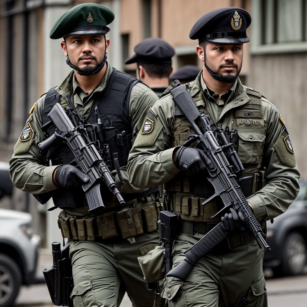 ISIS soldier, holding assault rifle, mask, military-grade helmet