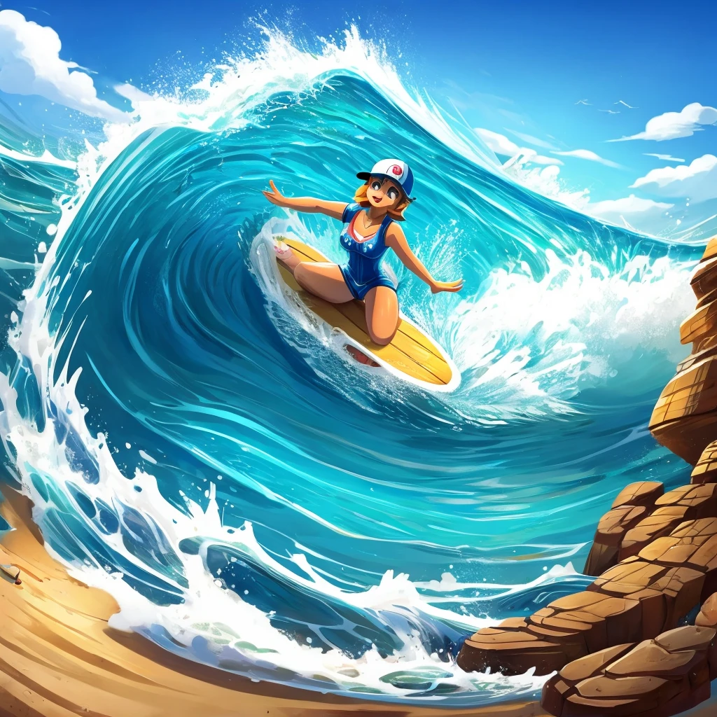 I would like a bottle, she must be made with a simple cap that screws on without images on it, a simple water bottle that can be found everywhere in solid and effective materials with a wave on top in the aquatic theme . in the cartoon style. The bottle must be in the middle of the picture and only one wave on top of her