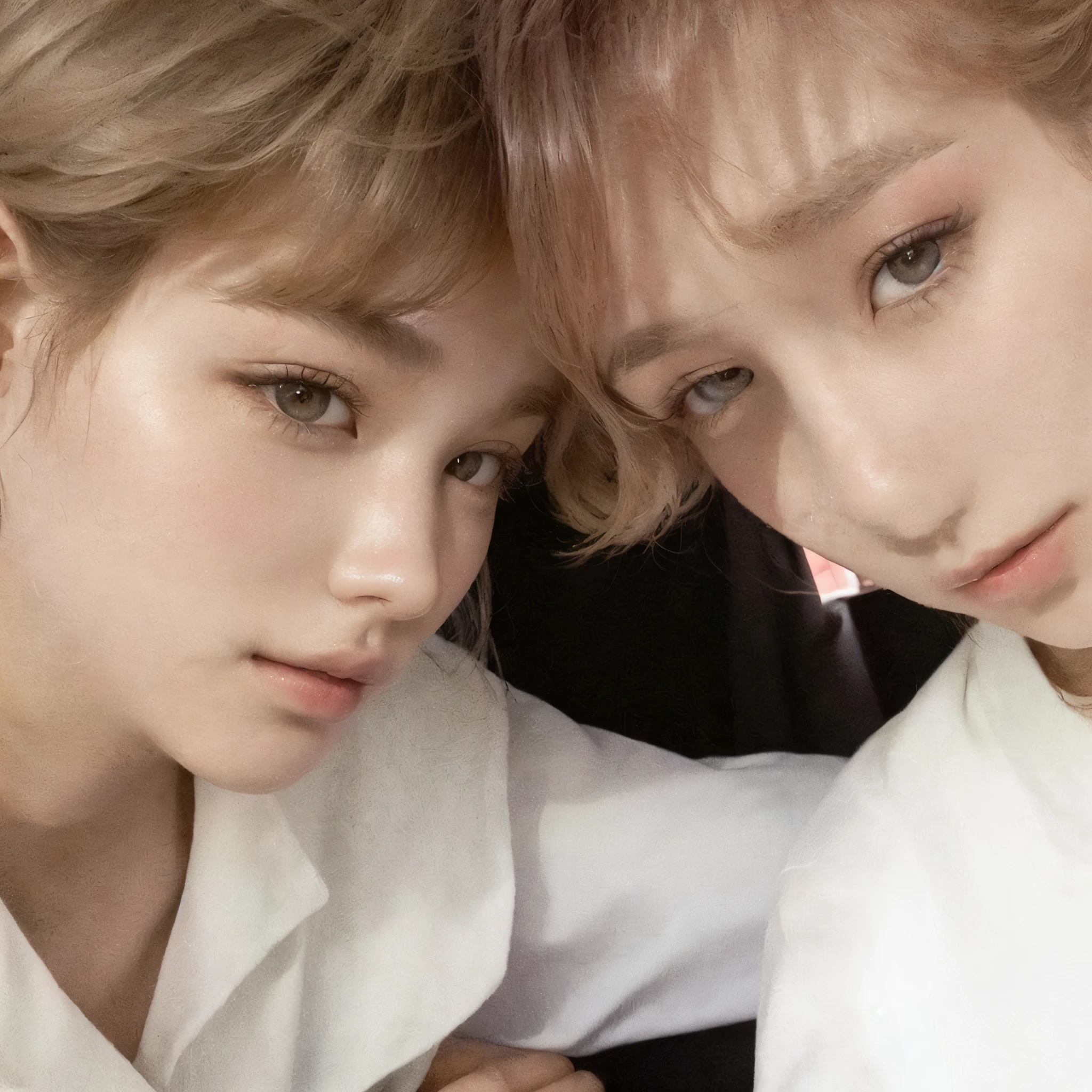 two young people pose for a photo together in a car, Jimin\the full lips, Jimin\the right eyelid is swollen, Jimin\the Greek nose, They are close to each other, Jimin, accurate Jimin face, park Jimin, BTS, they are brothers, all from the group nct, nixeu e sakimichan