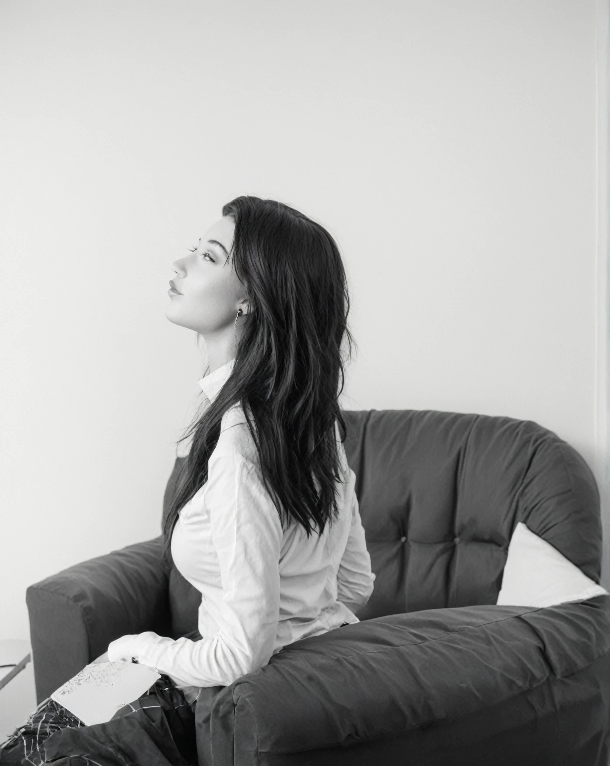 the same model photo but with lighter, straighter hair and better skin details, color