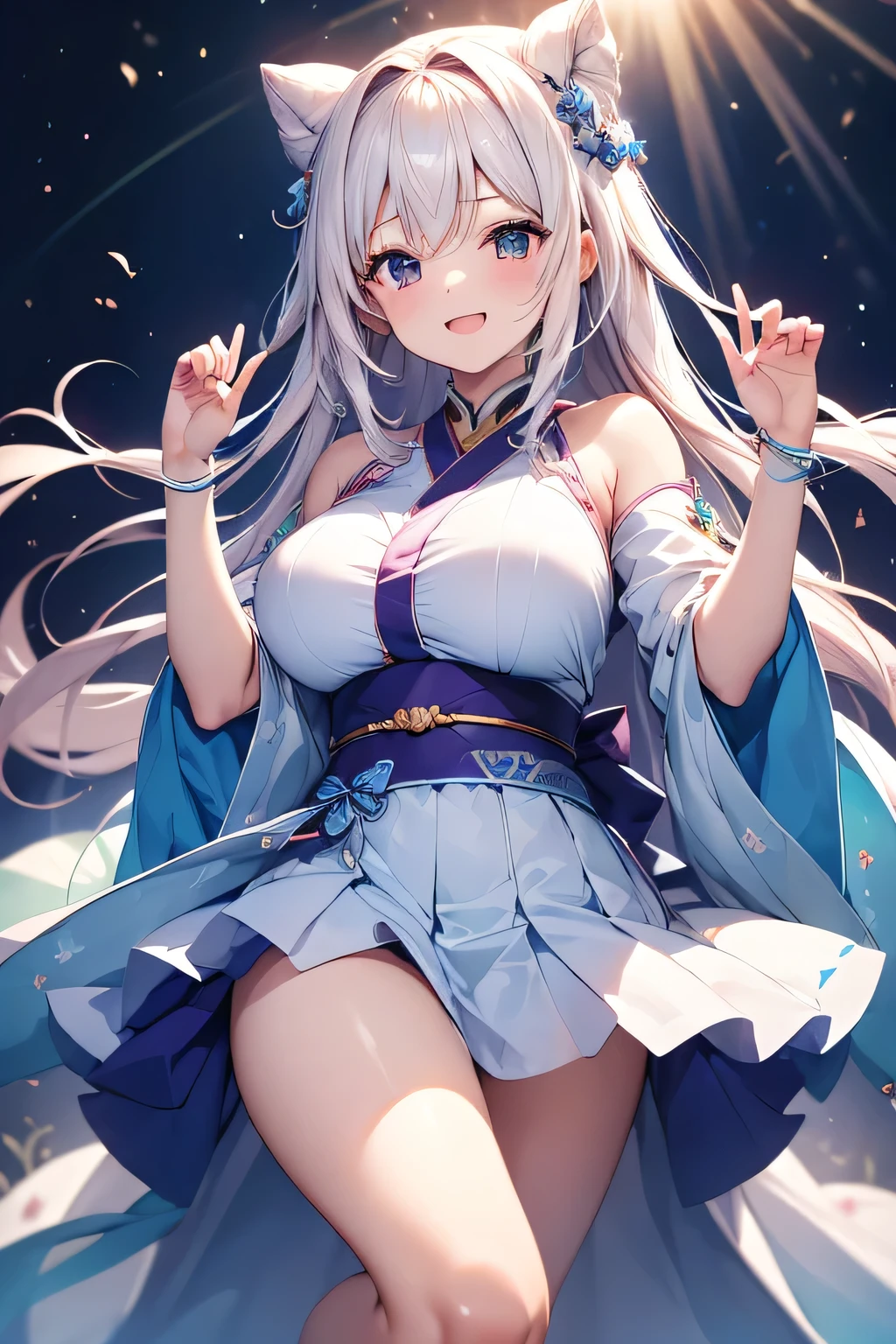 1个Giant Breast Girl, Yingshi. this (azur lane), Yingshianding, The upper part of the body, a skirt, silver a skirt, (Clothing that exposes:1.3), scenecy,, anirl, beYingshi quality, 超高分辨率,