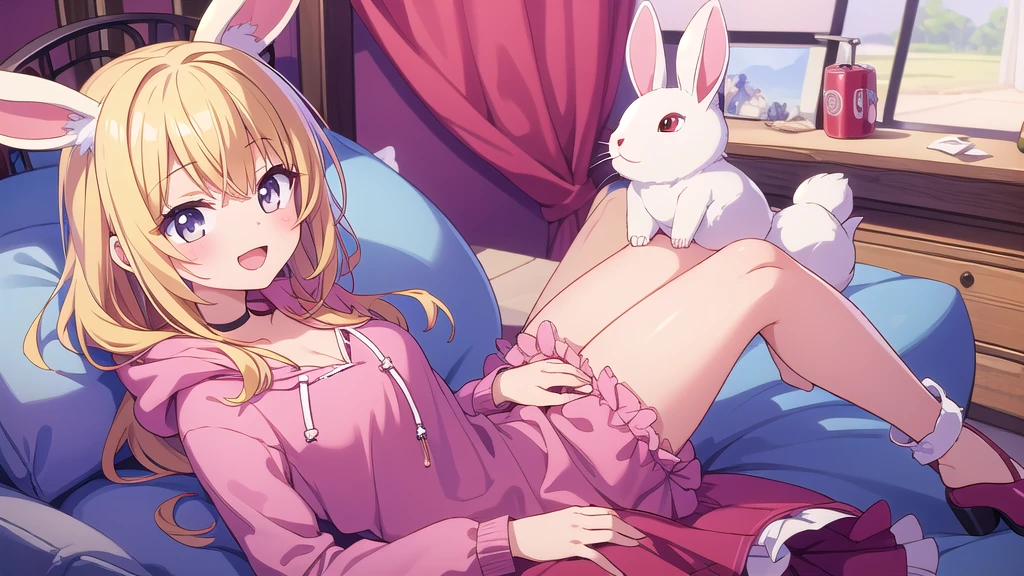 masterpiece, best quality, ultra-detailed, ncjstyle, ncjzzz, hakase, blonde hair, long hair, blue eyes, child, loli body, 1girl, looking at viewer, white micro bikini, bunny ears, bunny tail, lying on the bed, ass, camel toe, shy, open mouth, barefoot, wet, tight, ahoge hair, cute