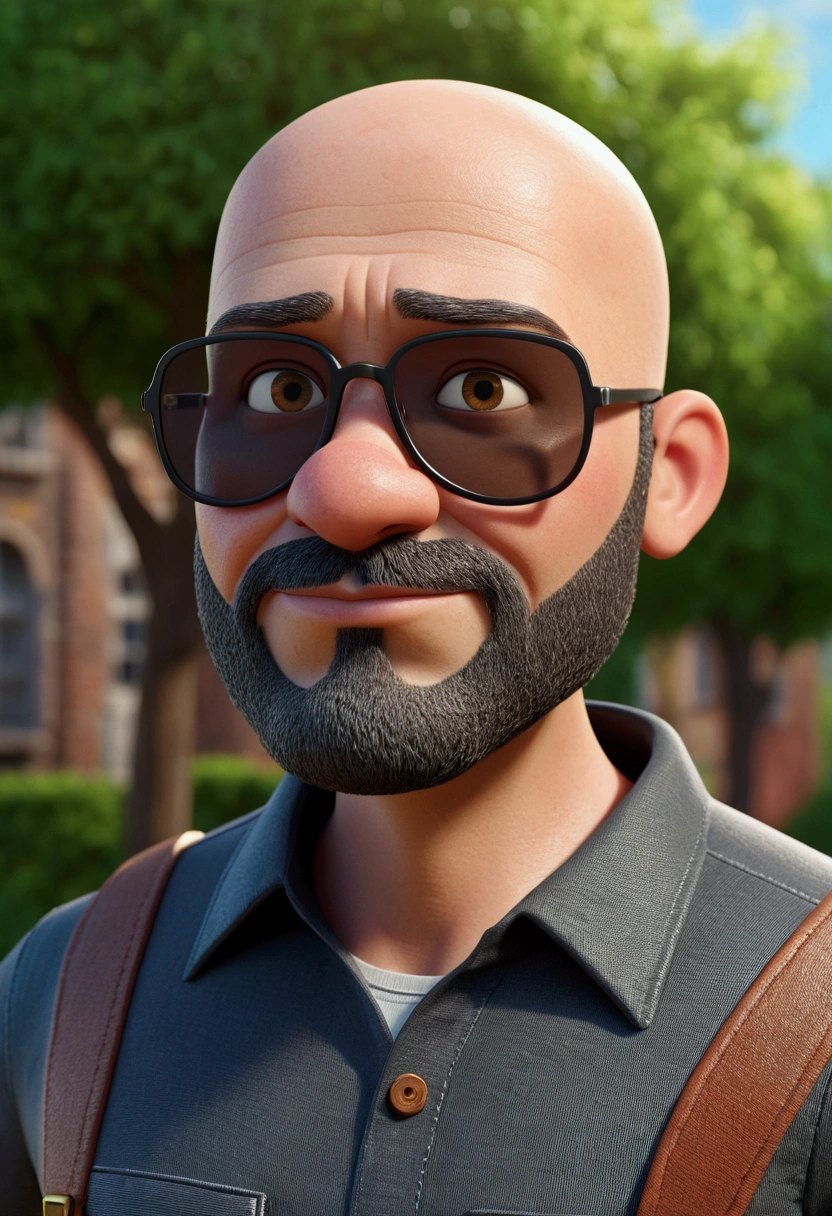 cartoon character of a bald man with a beard, with sunglasses and a dark gray shirt, animation character, stylized character, animation style rendering, 3d stylized, Arnold Maya rendering, Stylized 3D rendering, toon render screenshot, 3d character, 3d character, Stylized 3D rendering, 3D character rendering, cartoon character, Personagem de close up, character posing,  (Pixar-style) (master part:1.2) (bokeh) (best qualityer) (skin detailed) (detailed texture) (8K) (Argilla) (cinematic lighting) (sharp focus