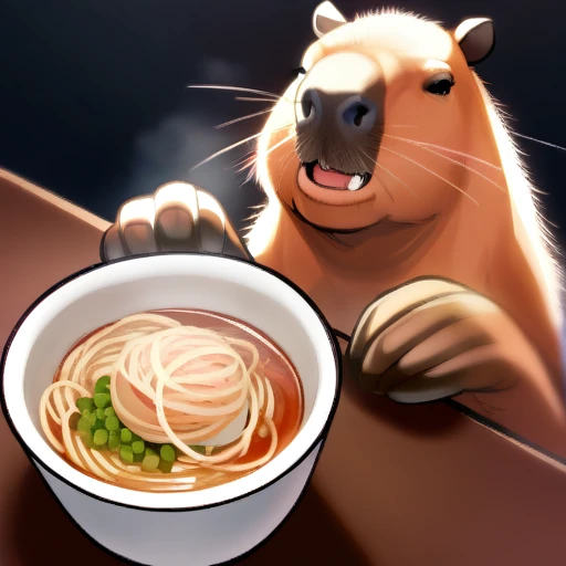 no human,original, capybara,airamen,eating_ramen,
masterpiece, best quality, very aesthetic, absurdres,