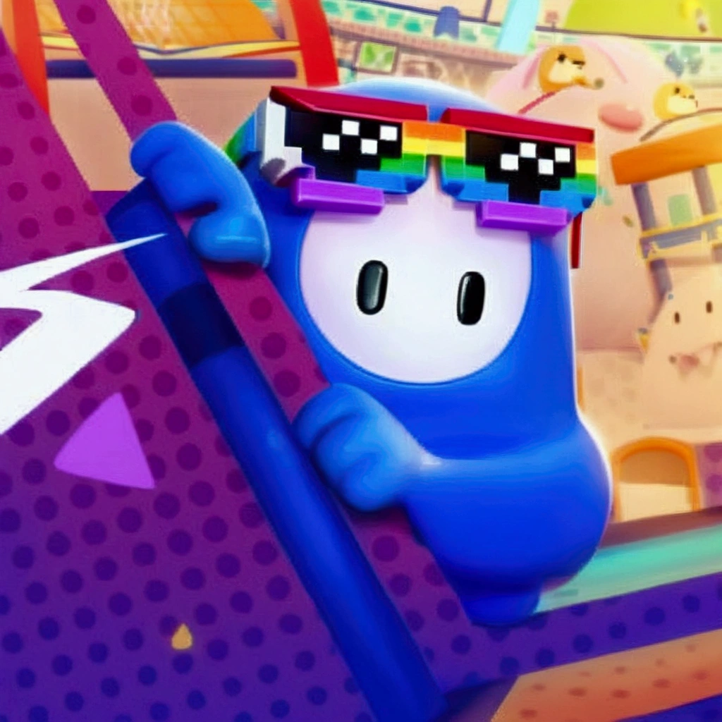 a close up of a cartoon character holding a pole in a game, fall guys, 🐋 as 🐘 as 🤖 as 👽 as 🐳, poyo, homestar runner, profile picture 1024px, shifty, danbooru, rainbow road, slick clammy skin, dizzy viper, splash art brawlstars, discord profile picture, among us character, alta qualidade, melhor qualidade, HD, Full HD, 8K