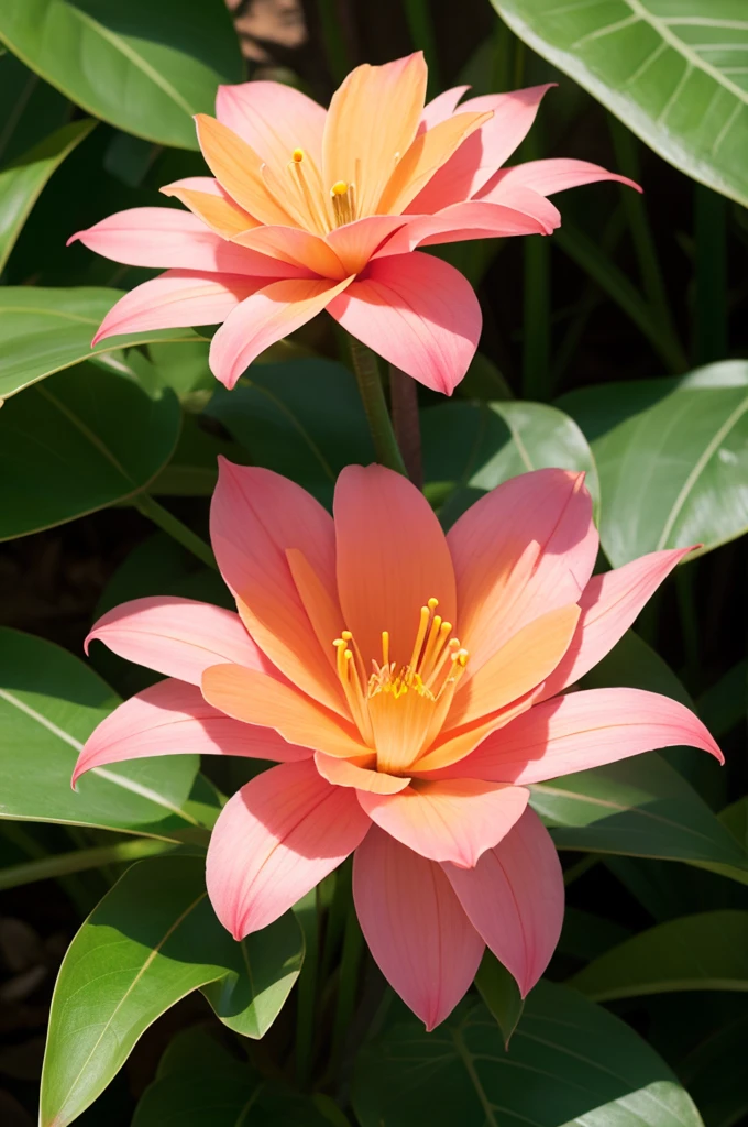 Orange tropical flower with pink tip
