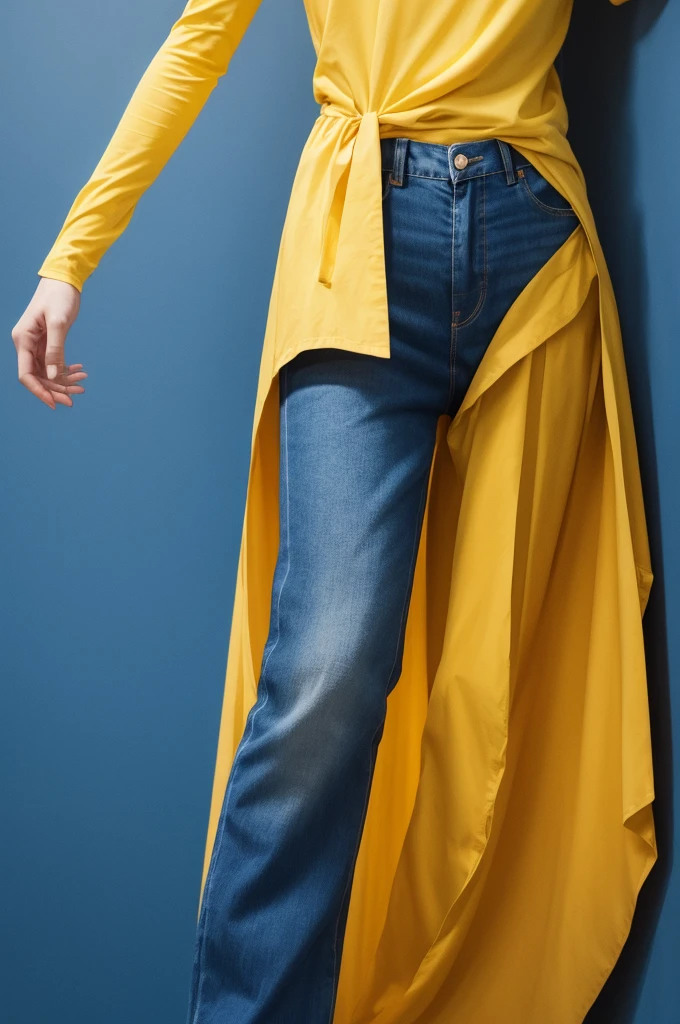 Abnormally tall humanoid, with no face, shirt Yellow, blue pants