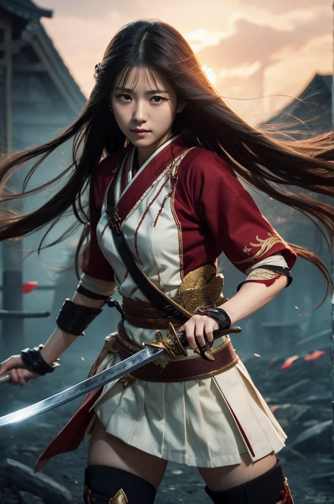 Japanese style,Long-haired woman,Carrying a sword,bleed