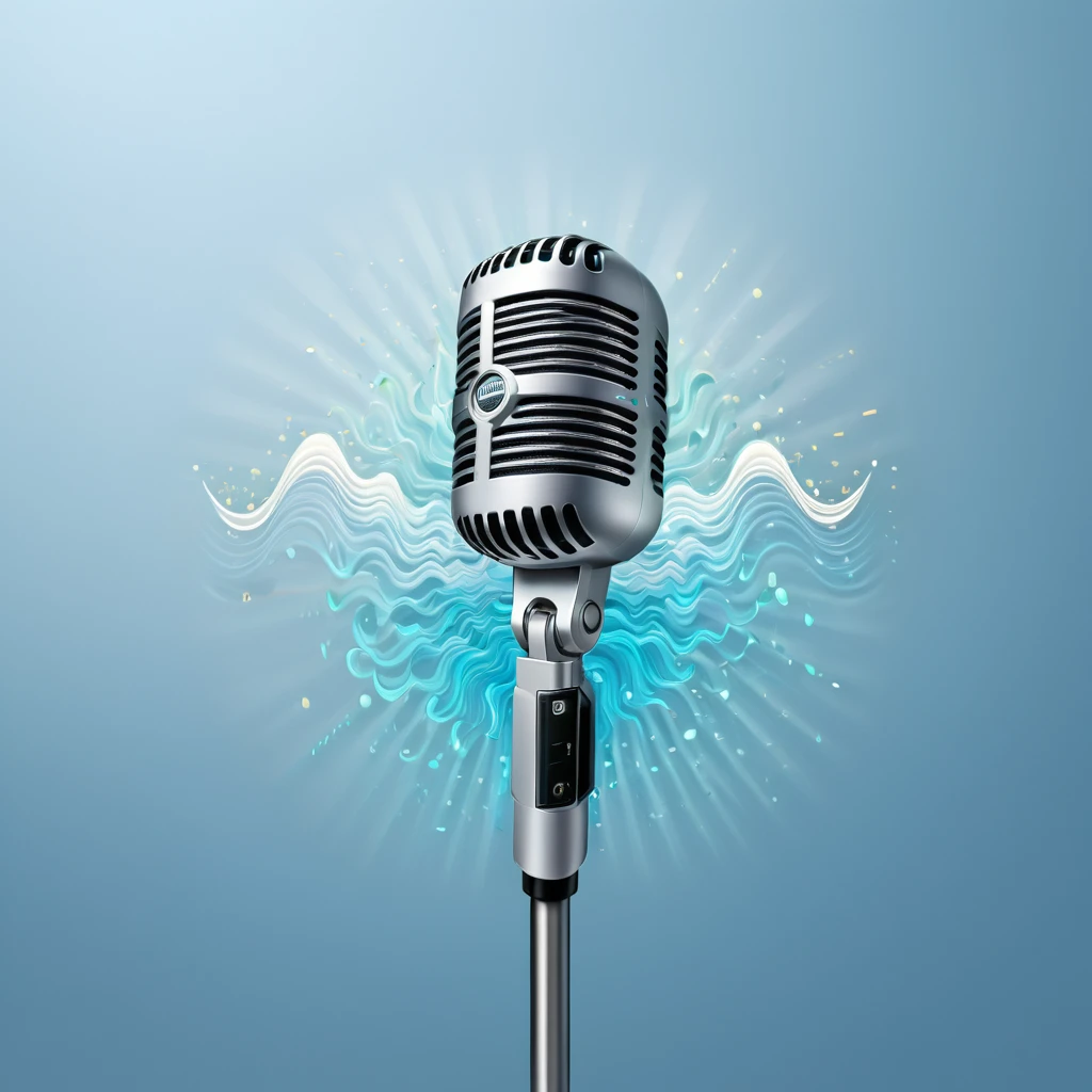 Create a distinctive icon, Picture a microphone with sound waves emanating from it, forming an echo effect. The sound waves can gradually fade out, symbolizing the echo. Use a combination of metallic and soft colors, such as silver and pastel blue, to give the icon a sleek and modern look