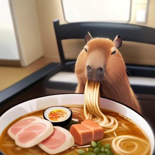 no human,original, capybara,airamen,eating_ramen, 
masterpiece, best quality, very aesthetic, absurdres,