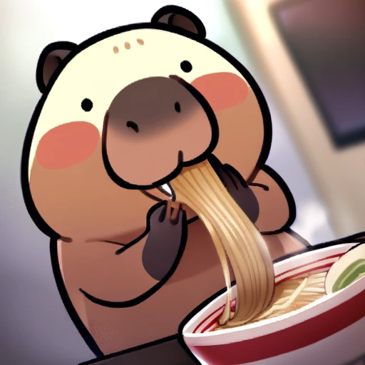 no human,original, capybara,airamen,eating_ramen, 
masterpiece, best quality, very aesthetic, absurdres,