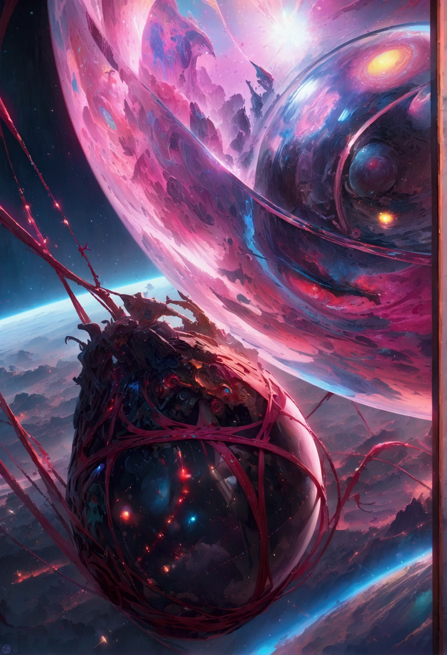 galaxy star nebula inside glass a ball in hand of alien Alyssa Monks, Beautiful, Glowing Neon, Colorful, Bioluminescent, Hyperdetailed, Detailed, Entangled, Entangled, Whimsical, Fantasy Art, Colorful, Complex, Behance Hd artstation, sharp focus, studio photo, intricate details, highly detailed, by greg rutkowski, outer space, vanishing point, super highway, high speed, digital render, digital painting, beeple, noah bradley, cyril roland, ross tran, trending on artstation
