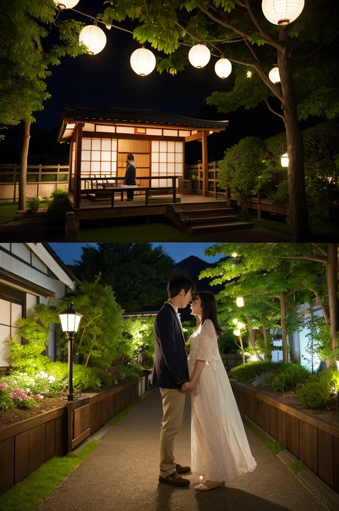 Japanese couple、10th Generation、cute、Emotional、high resolution、Date、garden、night