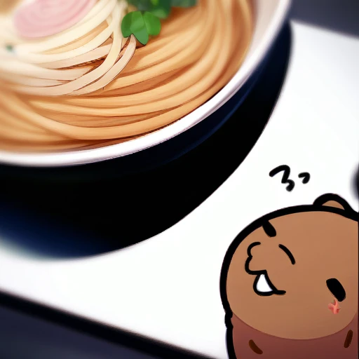 no human,original, capybara,airamen,eating_ramen, 
masterpiece, best quality, very aesthetic, absurdres,