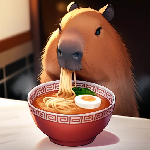 no human,original, capybara,airamen,eating_ramen,
masterpiece, best quality, very aesthetic, absurdres,
