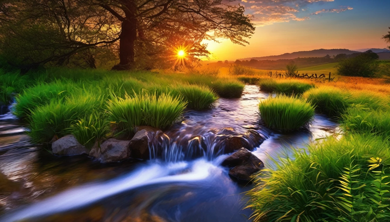 a beautiful sunset scene with a stream and trees, nature wallpaper, nature scenery, Beautiful wallpaper, beautiful backgrounds, peaceful landscape, stunning nature in the background, very very beautiful scenery, wallpaper hd, amazing wallpaper, a beautiful landscape, natural landscape, beautiful landscape, beautifully lit landscape, beautiful serene landscape, scenery wallpaper, landscape wallpaper, majestic nature scenery, Really beautiful nature