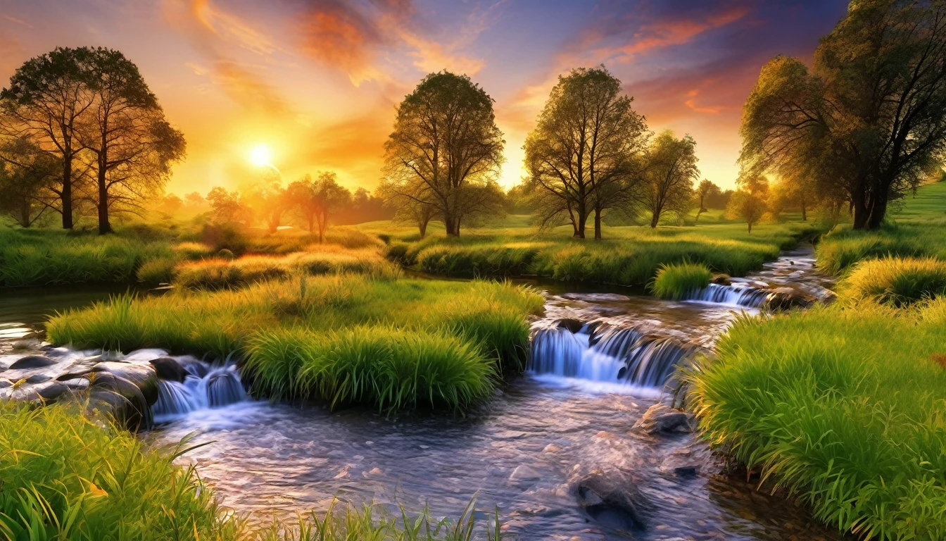 a beautiful sunset scene with a stream and trees, nature wallpaper, nature scenery, Beautiful wallpaper, beautiful backgrounds, peaceful landscape, stunning nature in the background, very very beautiful scenery, wallpaper hd, amazing wallpaper, a beautiful landscape, natural landscape, beautiful landscape, beautifully lit landscape, beautiful serene landscape, scenery wallpaper, landscape wallpaper, majestic nature scenery, Really beautiful nature